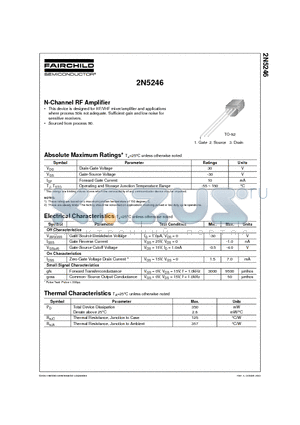 2N5246 datasheet - N-CHANNEL RF Amplifier