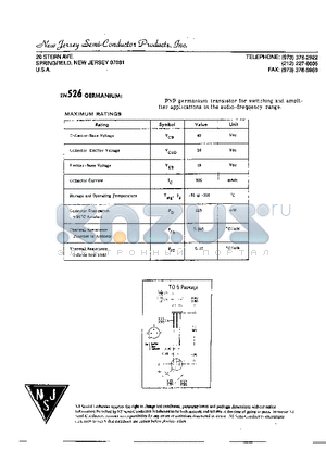 2N526 datasheet - PNP germanium transistor for switching and ampli-fier applications in the audio-frequency range