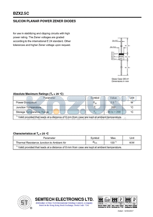 BZX2.5C datasheet - SILICON PLANAR POWER ZENER DIODES