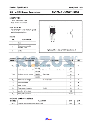 2N5294 datasheet - Silicon NPN Power Transistors