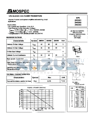 2N5301 datasheet - POWER TRANSISTORS(200W)