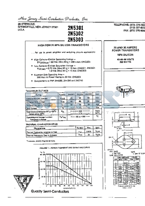 2N5301 datasheet - HIGH-POWER NPN SILICON TRANSISTORS