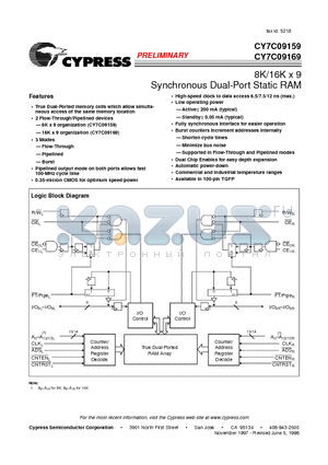 CY7C09169-6AC datasheet - 8K/16K x 9 Synchronous Dual-Port Static RAM