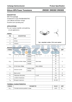 2N5302 datasheet - Silicon NPN Power Transistors