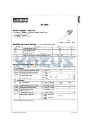 2N5306 datasheet - NPN Darlington Transistor