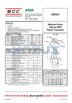 2N5321 datasheet - Medium Power Silicon NPN Planar Transistor