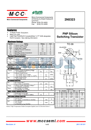 2N5323 datasheet - PNP Silicon Switching Transistor