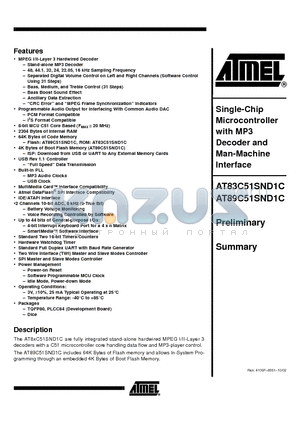 DOC4106 datasheet - Single-Chip Microcontroller with MP3 Decoder and Man-Machine Interface