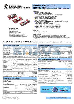 DOH06-05TA-P datasheet - Non-isolated Point of load DC/DC converters