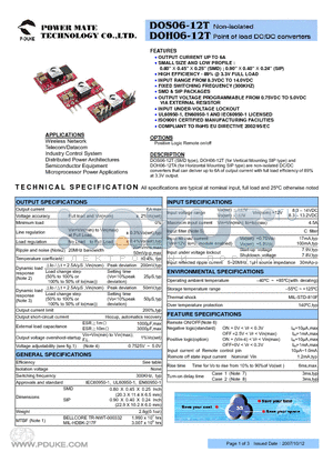 DOH06-12T datasheet - Non-isolated Point of load DC/DC converters