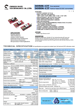 DOH06-12T datasheet - Non-isolated Point of load DC/DC converters