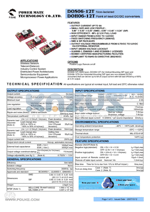 DOH06-12TA datasheet - Non-isolated Point of load DC/DC converters