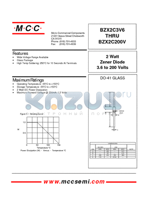 BZX2C110V datasheet - 2 Watt Zener Diode 3.6 to 200 Volts