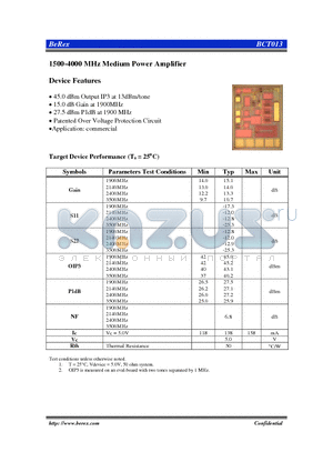 BCT013 datasheet - 1500-4000 MHz Medium Power Amplifier