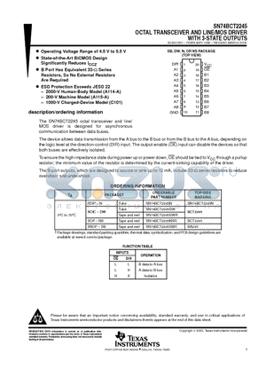 BCT2245 datasheet - OCTAL TRANSCEIVER AND LINE/MOS DRIVER WITH 3-STATE OUTPUTS