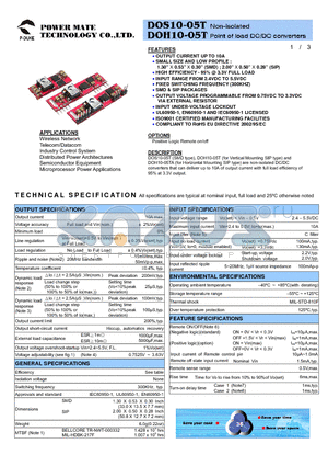 DOH10-05TA datasheet - Non-isolated Point of load DC/DC converters