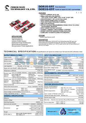 DOH16-05T-P datasheet - Non-isolated Point of load DC/DC converters