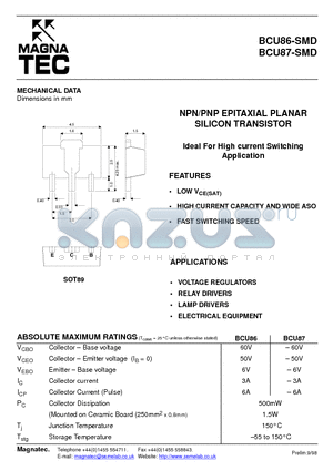 BCU86-SMD datasheet - NPN/PNP EPITAXIAL PLANAR SILICON TRANSISTOR