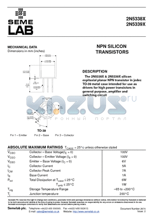 2N5339X datasheet - NPN SILICON TRANSISTORS