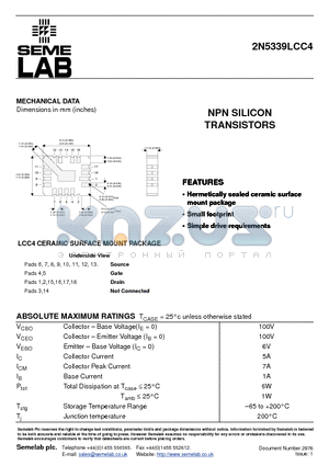 2N5339LCC4 datasheet - NPN SILICON TRANSISTORS