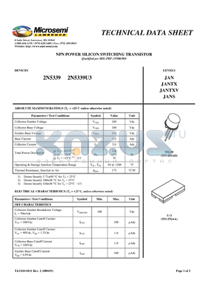 2N5339_1 datasheet - NPN POWER SILICON SWITCHING TRANSISTOR