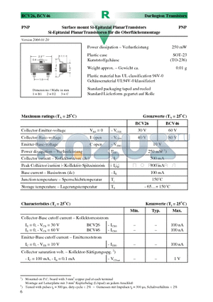 BCV26 datasheet - Surface mount Si-Epitaxial PlanarTransistors