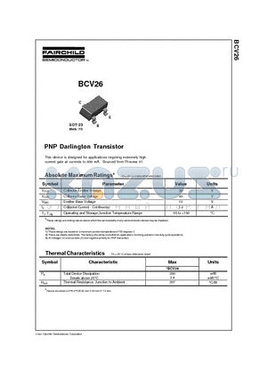 BCV26 datasheet - PNP Darlington Transistor