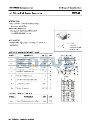 2N5344 datasheet - isc Silicon PNP Power Transistor