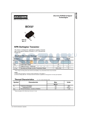 BCV27 datasheet - NPN Darlington Transistor