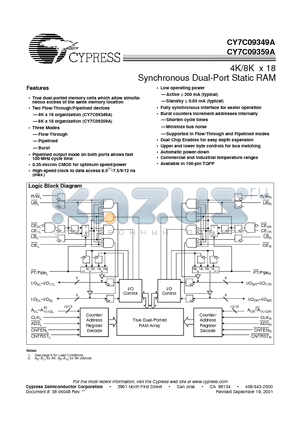 CY7C09359A-6AC datasheet - 4K/8K x 18 Synchronous Dual-Port Static RAM