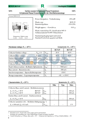 BCV27 datasheet - Surface mount Si-Epitaxial PlanarTransistors