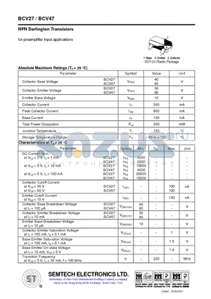 BCV27 datasheet - NPN Darlington Transistors