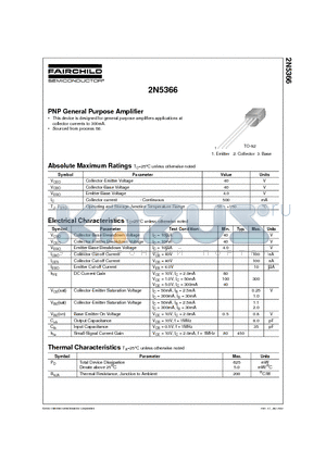 2N5366 datasheet - PNP General Purpose Amplifier
