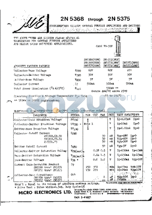 2N5372 datasheet - COMPLEMENTARY SILICON GENERAL PURPOSE AMPLIFIERS AND SWITCHES