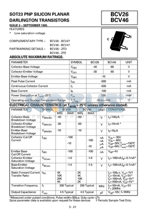 BCV46 datasheet - PNP SILICON PLANAR DARLINGTON TRANSISTORS