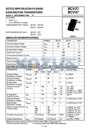 BCV47 datasheet - NPN SILICON PLANAR DARLINGTON TRANSISTORS