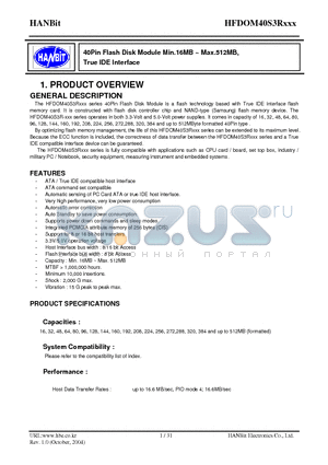 DOM40S3R016 datasheet - 40Pin Flash Disk Module Min.16MB ~ Max.512MB, True IDE Interface