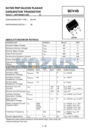 BCV48 datasheet - PNP SILICON PLANAR DARLINGTON TRANSISTOR