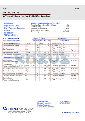 2N5398 datasheet - N-Channel Silicon Junction Field-Effect Transistor