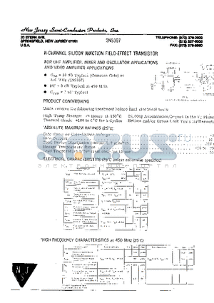 2N5397 datasheet - N-CHANNEL SILICON JUNCTION FIELD-EFFECT TRANSISTOR