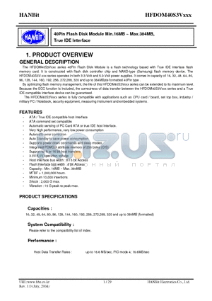 DOM40S3V016 datasheet - 40Pin Flash Disk Module Min.16MB ~ Max.384MB, True IDE Interface