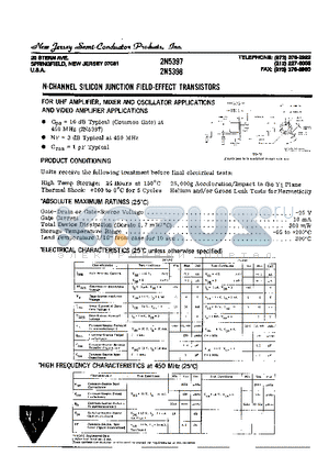 2N5398 datasheet - N-CHANNEL SILICON JUNCTION FIELD-EFFECT TRANSISTORS