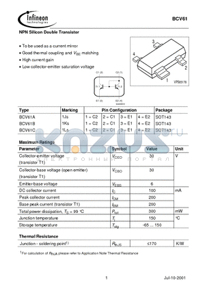 BCV61A datasheet - NPN Silicon Double Transistor