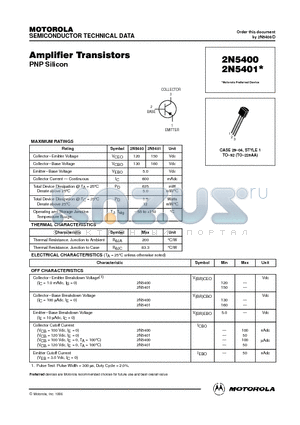 2N5400 datasheet - Amplifier Transistor(PNP Silicon)