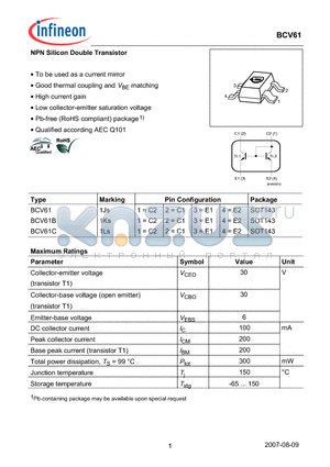 BCV61B datasheet - NPN Silicon Double Transistor