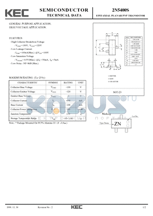 2N5400S datasheet - EPITAXIAL PLANAR PNP TRANSISTOR