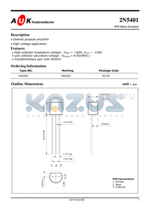 2N5401 datasheet - PNP Silicon Transistor (General purpose amplifier High voltage application)