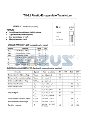 2N5401 datasheet - TO-92 Plastic-Encapsulate Transistors