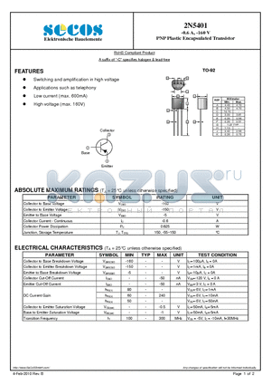 2N5401 datasheet - PNP Plastic Encapsulated Transistor