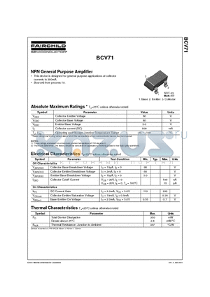 BCV71 datasheet - NPN General Purpose Amplifier
